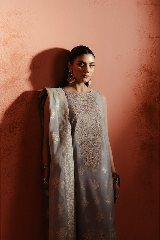 3 PIECE EMBROIDERED LUREX YAN DYED JACQUARD SUIT-AQUA GLAM (UNSTITCHED)