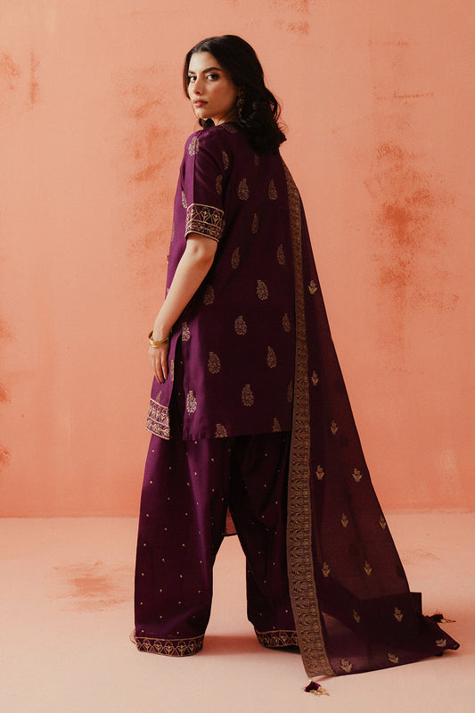 3 PIECE EMBROIDERED LUREX YAN DYED JACQUARD SUIT-DEEP BERRY (UNSTITCHED)