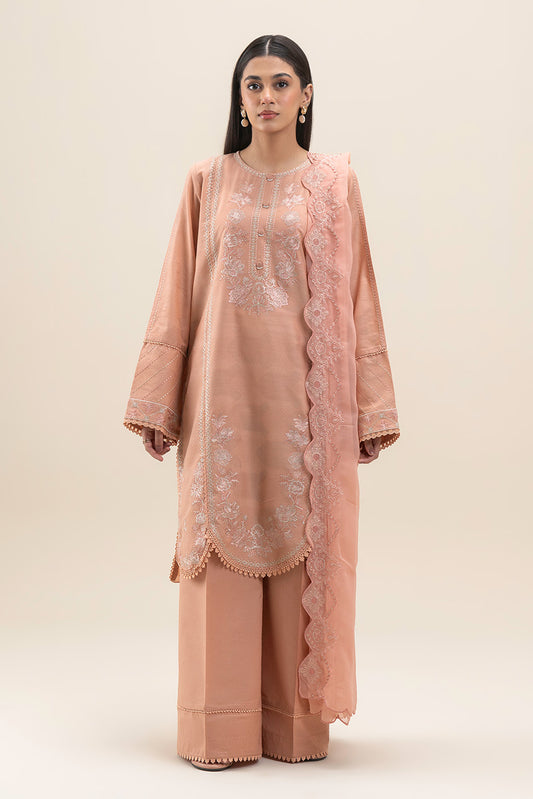 3 PIECE EMBROIDERED   SELF JACQUARD SUIT-FROSTED PEACH (UNSTITCHED)