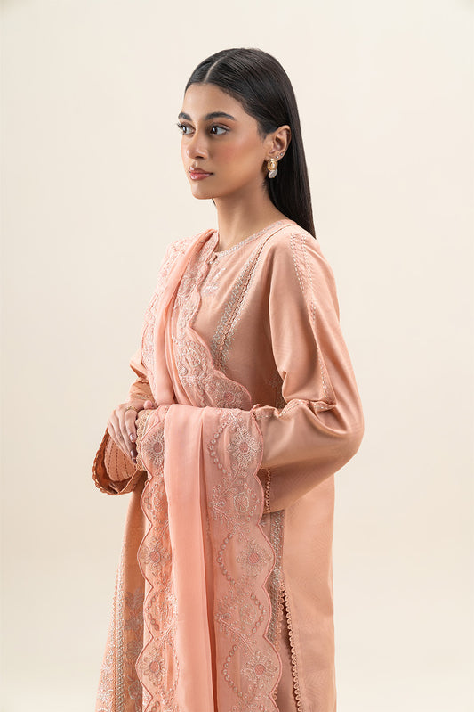 3 PIECE EMBROIDERED   SELF JACQUARD SUIT-FROSTED PEACH (UNSTITCHED)