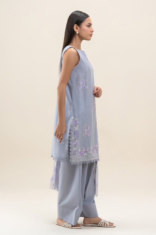 3 PIECE EMBROIDERED SELF JACQUARD SUIT-FLINT CLOUD (UNSTITCHED)