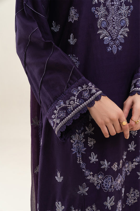 3 PIECE EMBROIDERED SELF JACQUARD SUIT-INDIGO MUSE (UNSTITCHED)