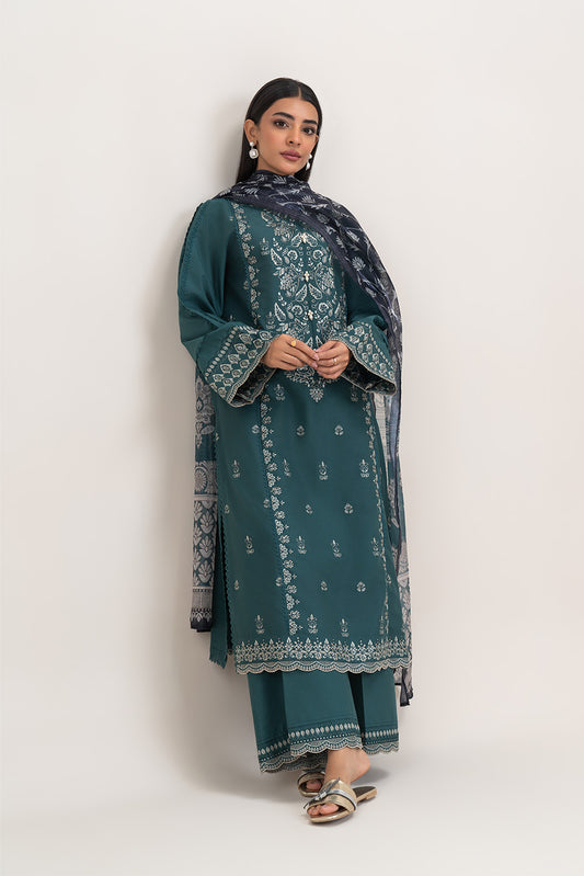3 PIECE EMBROIDERED LAWN SUIT-TEAL GLAM (UNSTITCHED)