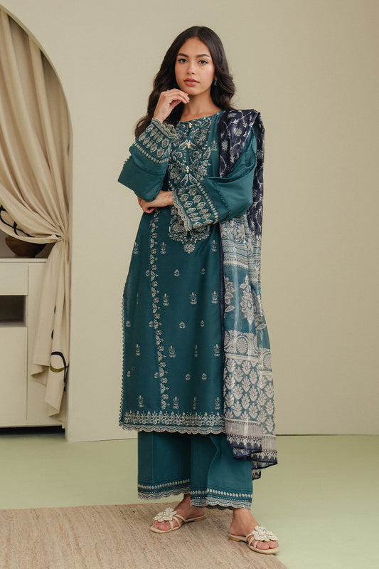 3 PIECE EMBROIDERED LAWN SUIT-TEAL GLAM (UNSTITCHED)