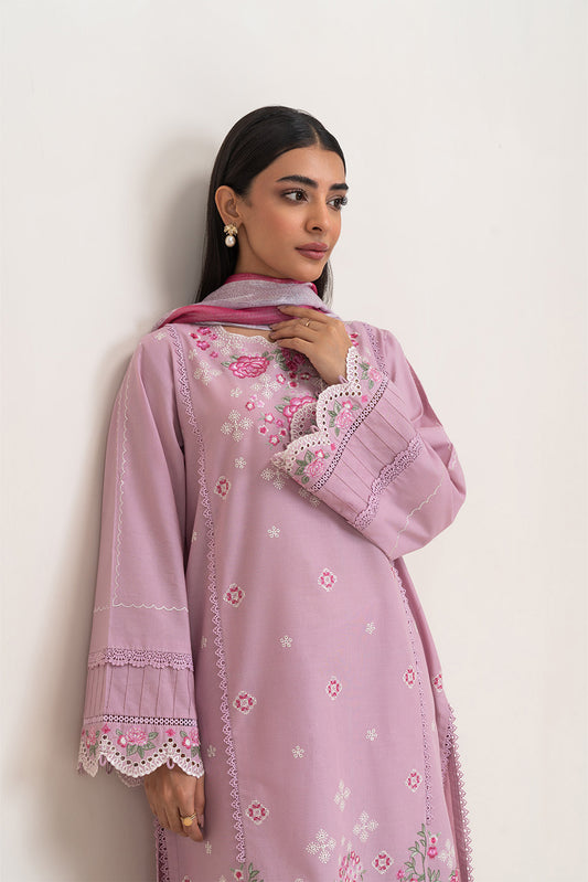 3 PIECE EMBROIDERED LAWN SUIT-DUSKY ROSE (UNSTITCHED)