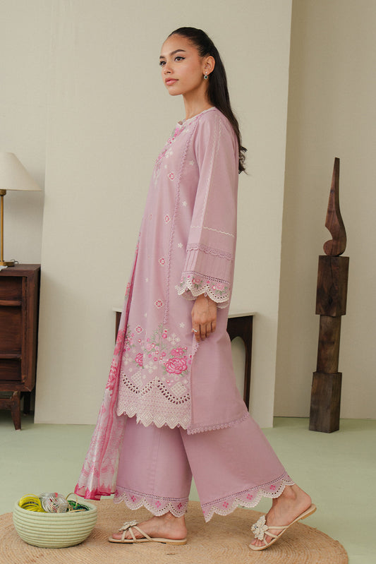 3 PIECE EMBROIDERED LAWN SUIT-DUSKY ROSE (UNSTITCHED)