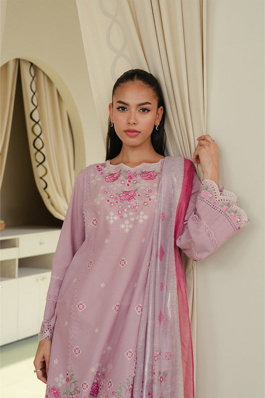 3 PIECE EMBROIDERED LAWN SUIT-DUSKY ROSE (UNSTITCHED)