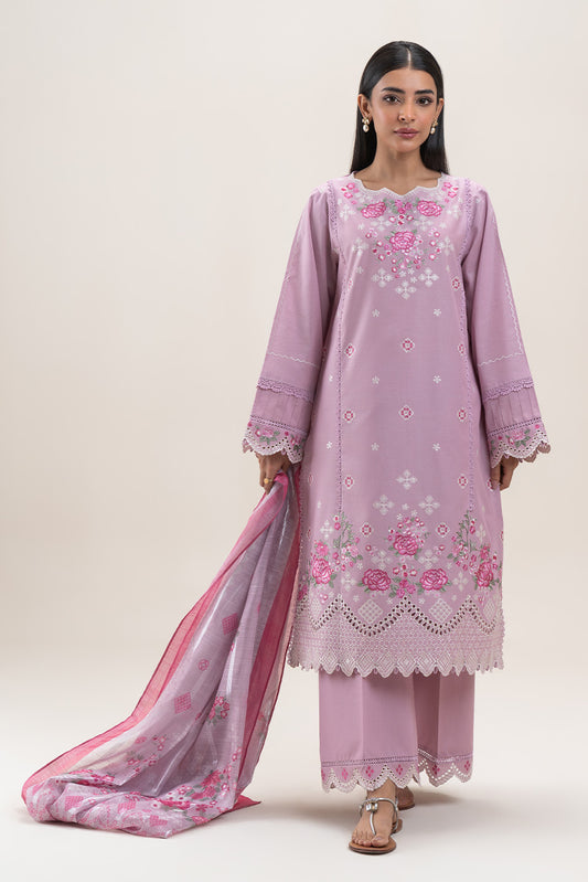 3 PIECE EMBROIDERED LAWN SUIT-DUSKY ROSE (UNSTITCHED)