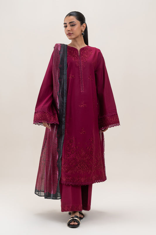 3 PIECE EMBROIDERED LAWN SUIT-GARNET MUSK (UNSTITCHED)