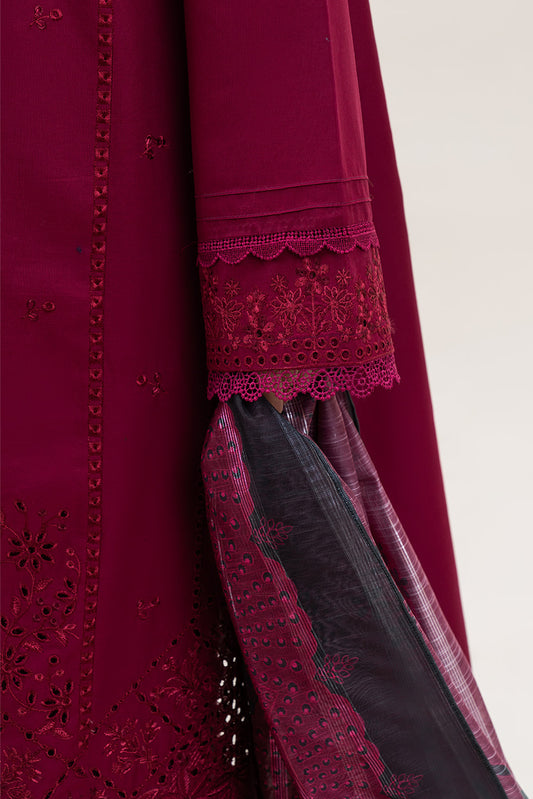3 PIECE EMBROIDERED LAWN SUIT-GARNET MUSK (UNSTITCHED)