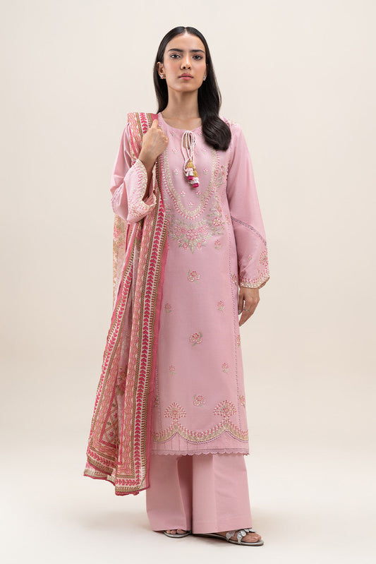 3 PIECE EMBROIDERED LAWN SUIT-PINK LUSH (UNSTITCHED)