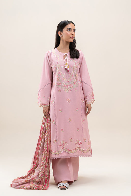 3 PIECE EMBROIDERED LAWN SUIT-PINK LUSH (UNSTITCHED)