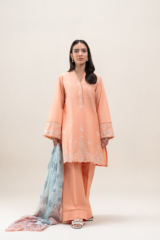 3 PIECE EMBROIDERED LAWN SUIT-CORAL GLOW (UNSTITCHED)