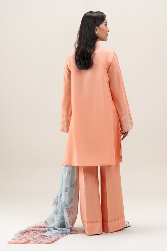 3 PIECE EMBROIDERED LAWN SUIT-CORAL GLOW (UNSTITCHED)