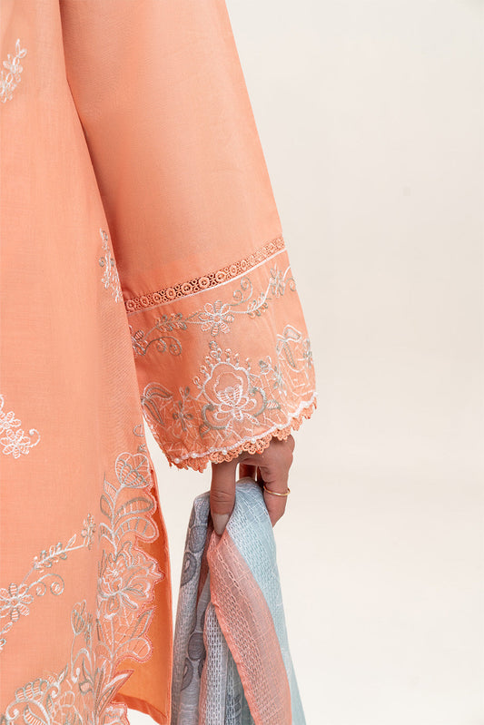 3 PIECE EMBROIDERED LAWN SUIT-CORAL GLOW (UNSTITCHED)