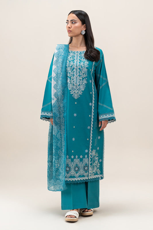 3 PIECE EMBROIDERED LAWN SUIT-CERULEAN ZEST (UNSTITCHED)