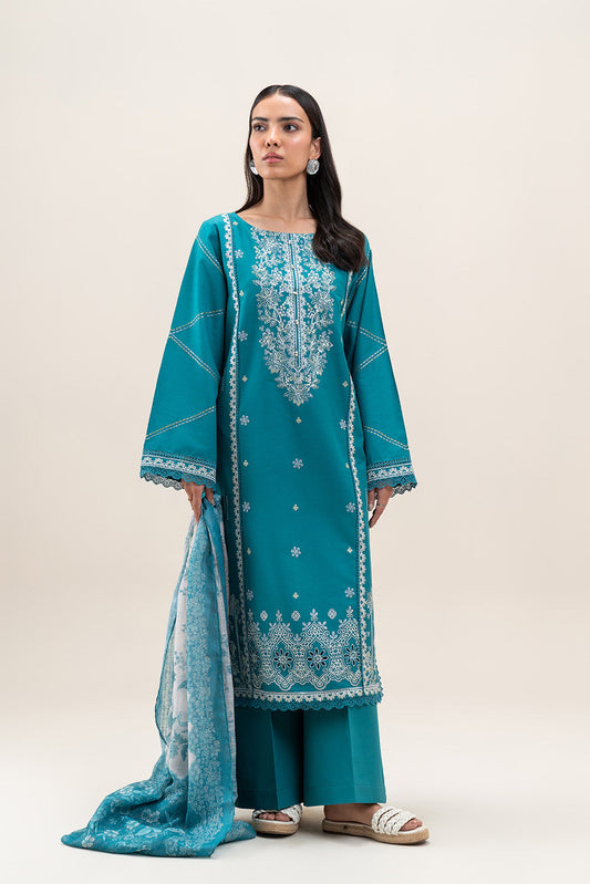 3 PIECE EMBROIDERED LAWN SUIT-CERULEAN ZEST (UNSTITCHED)