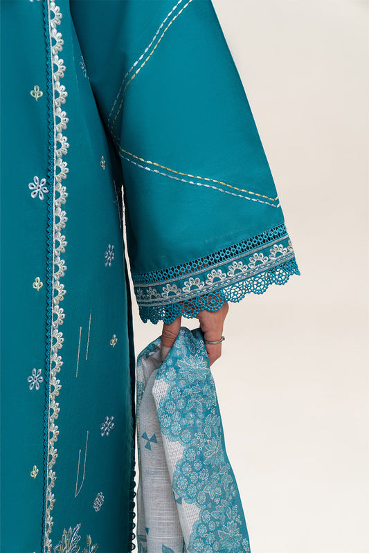3 PIECE EMBROIDERED LAWN SUIT-CERULEAN ZEST (UNSTITCHED)