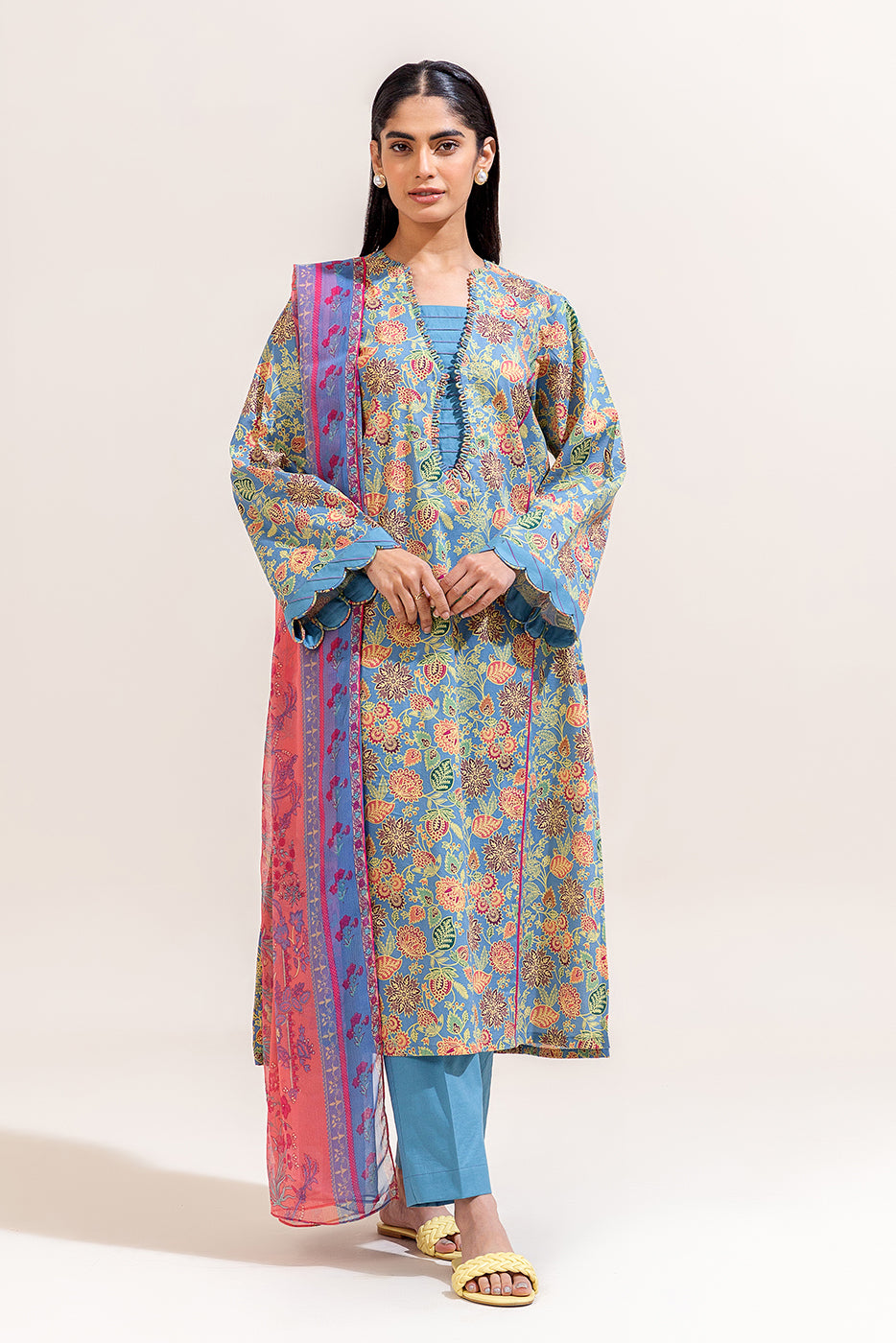 3 PIECE PRINTED LAWN SUIT-MILD DOVE (UNSTITCHED)