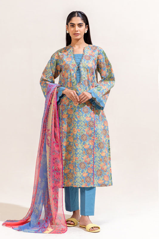 3 PIECE PRINTED LAWN SUIT-MILD DOVE (UNSTITCHED)