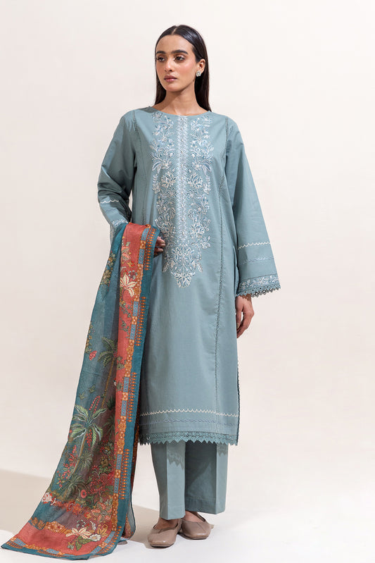 2 PIECE EMBROIDERED LAWN SUIT-RUSTIC OCEAN (UNSTITCHED)