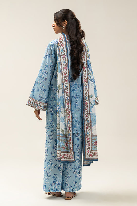 3 PIECE PRINTED LAWN SUIT-CHAMBRAY BLUE (UNSTITCHED)