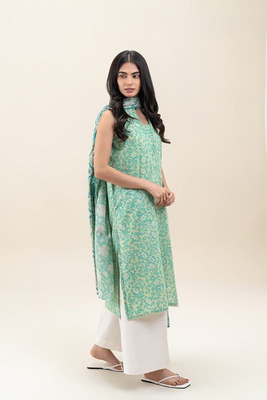 2 PIECE PRINTED LAWN SUIT-TURQUOISE HUES (UNSTITCHED)