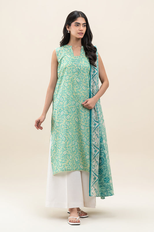 2 PIECE PRINTED LAWN SUIT-TURQUOISE HUES (UNSTITCHED)