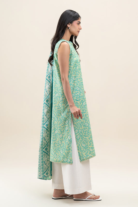 2 PIECE PRINTED LAWN SUIT-TURQUOISE HUES (UNSTITCHED)