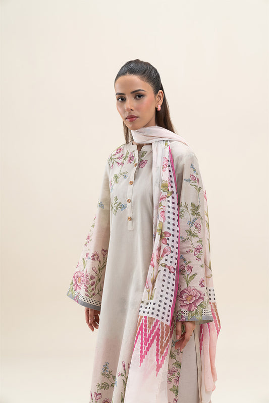 3 PIECE PRINTED  SUIT-SOFT GARDENIA (UNSTITCHED)