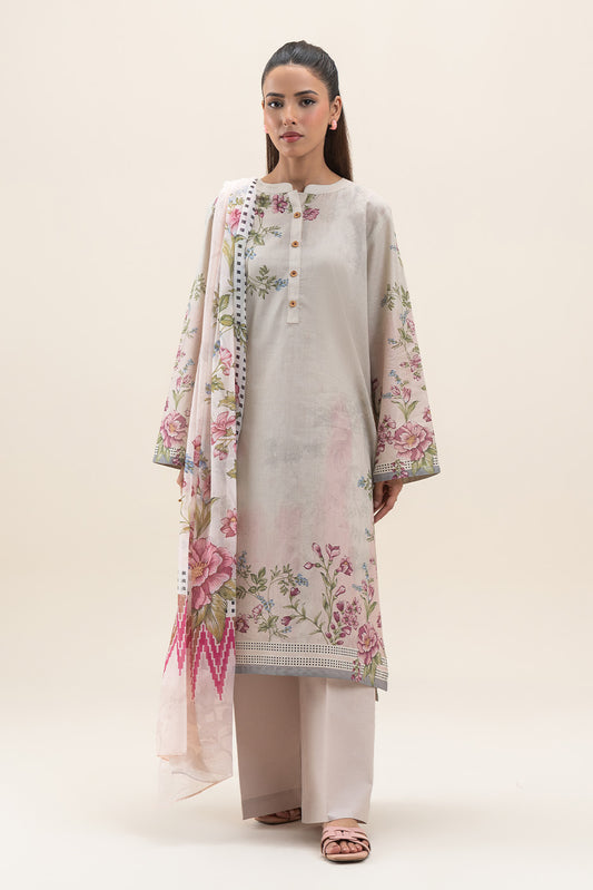 3 PIECE PRINTED  SUIT-SOFT GARDENIA (UNSTITCHED)