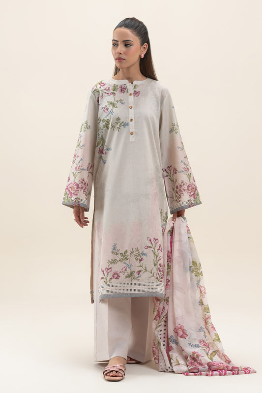 3 PIECE PRINTED  SUIT-SOFT GARDENIA (UNSTITCHED)
