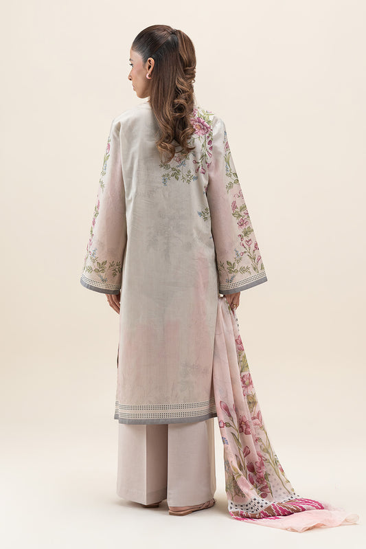 3 PIECE PRINTED  SUIT-SOFT GARDENIA (UNSTITCHED)