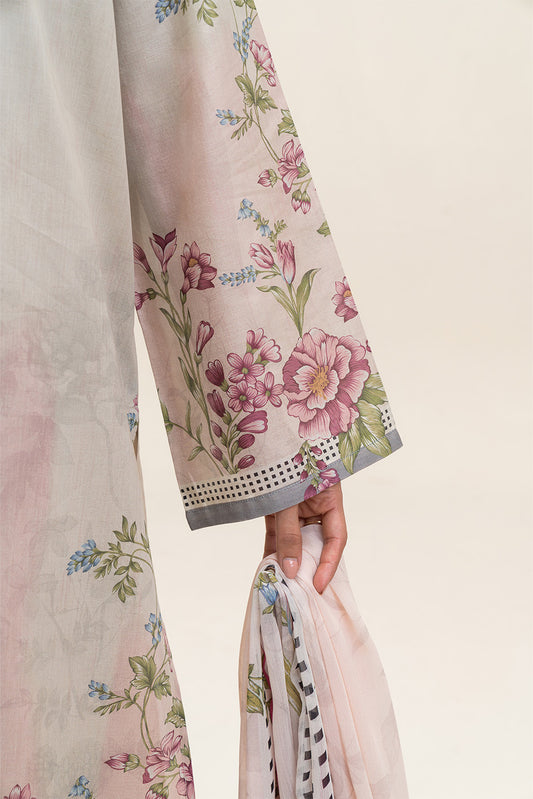 3 PIECE PRINTED  SUIT-SOFT GARDENIA (UNSTITCHED)