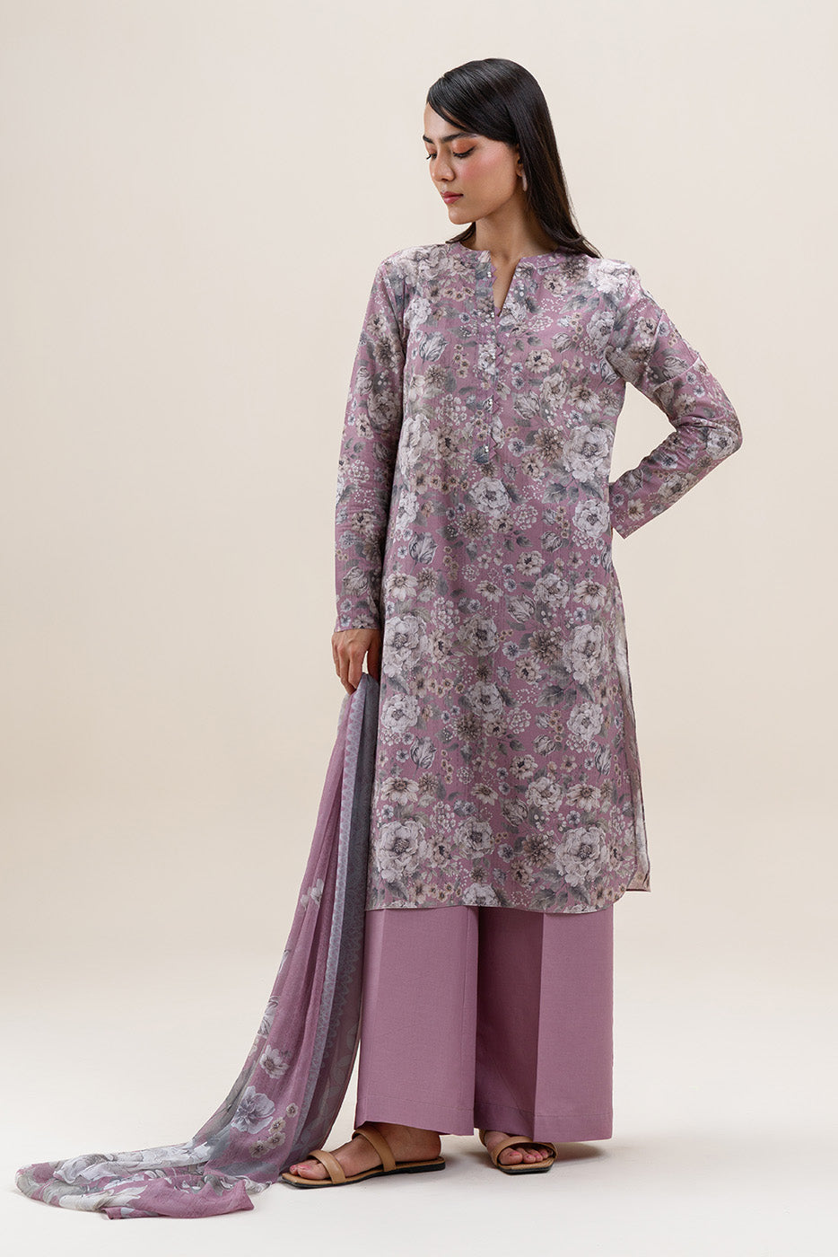 3 PIECE PRINTED LAWN SUIT-FLORA BLUSH (UNSTITCHED)