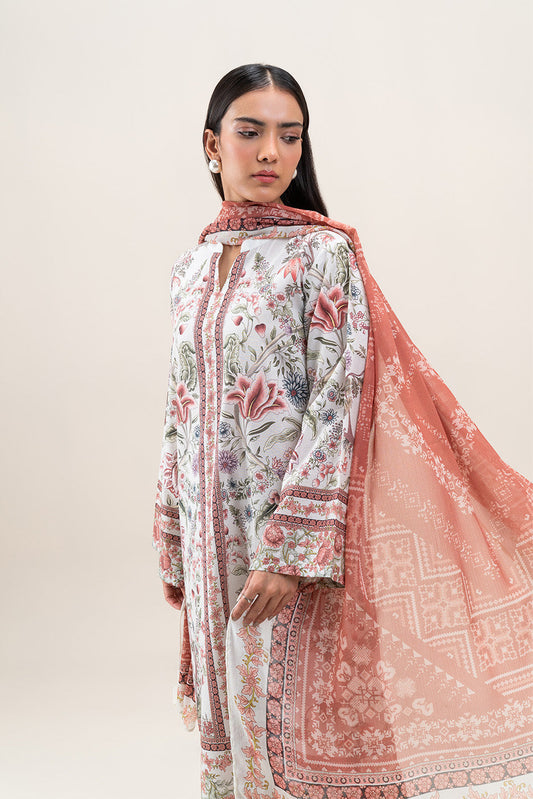 3 PIECE PRINTED LAWN SUIT-IVORY ORCHID (UNSTITCHED)