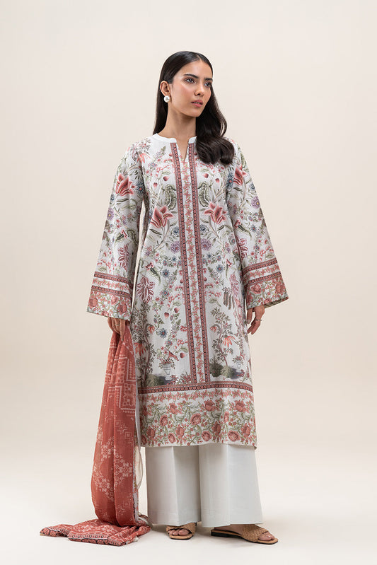 3 PIECE PRINTED LAWN SUIT-IVORY ORCHID (UNSTITCHED)