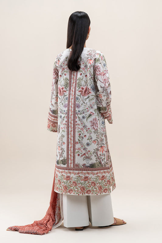 3 PIECE PRINTED LAWN SUIT-IVORY ORCHID (UNSTITCHED)