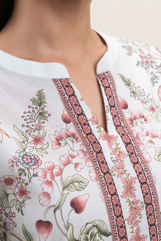 3 PIECE PRINTED LAWN SUIT-IVORY ORCHID (UNSTITCHED)
