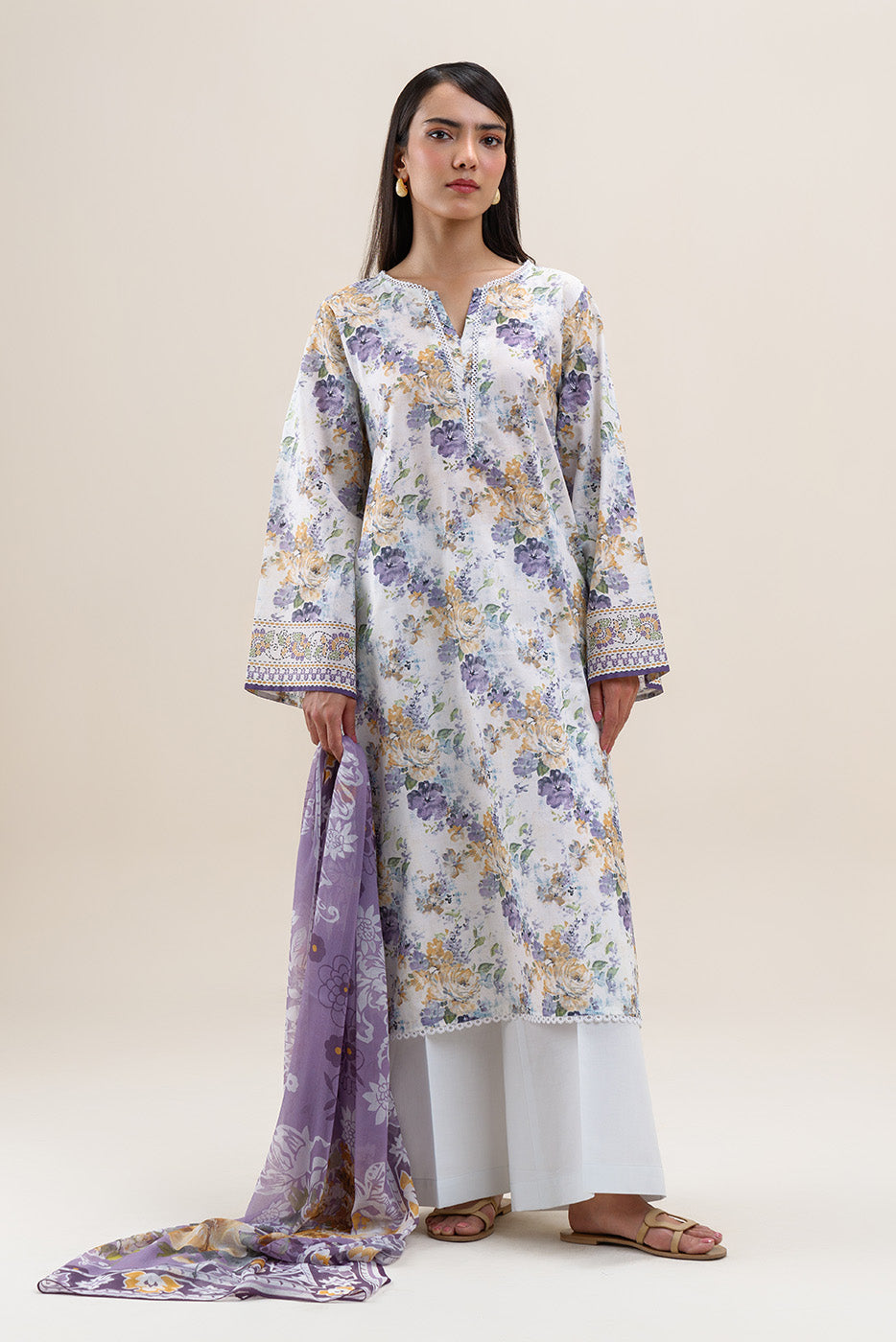 3 PIECE PRINTED LAWN SUIT-FLORET MUSK (UNSTITCHED)