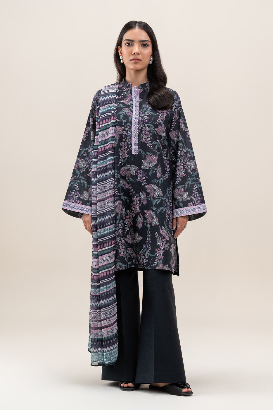 3 PIECE PRINTED LAWN SUIT-EBONY BLOOM (UNSTITCHED)