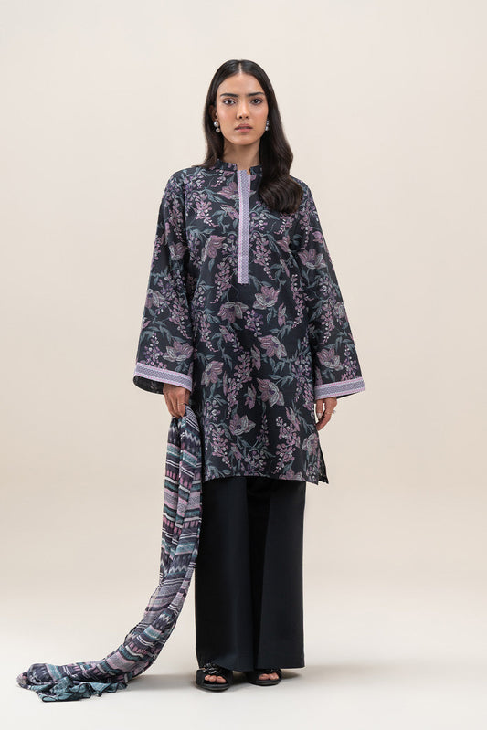 3 PIECE PRINTED LAWN SUIT-EBONY BLOOM (UNSTITCHED)