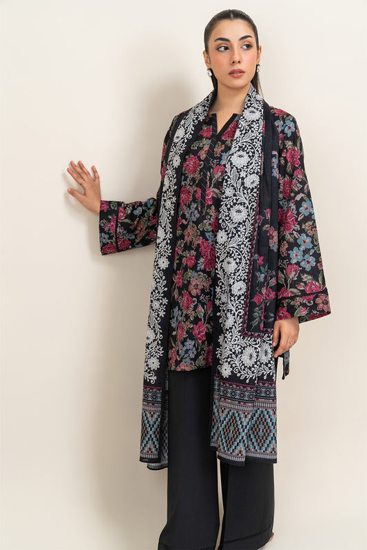 3 PIECE PRINTED LAWN SUIT-FLORAL MUSK (UNSTITCHED)
