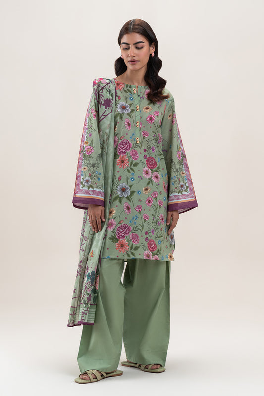 3 PIECE PRINTED LAWN SUIT-FLORA FERN (UNSTITCHED)