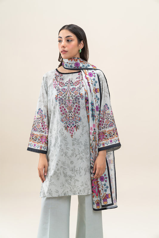 3 PIECE PRINTED LAWN SUIT-MYSTIC ASH (UNSTITCHED)