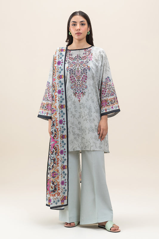 3 PIECE PRINTED LAWN SUIT-MYSTIC ASH (UNSTITCHED)