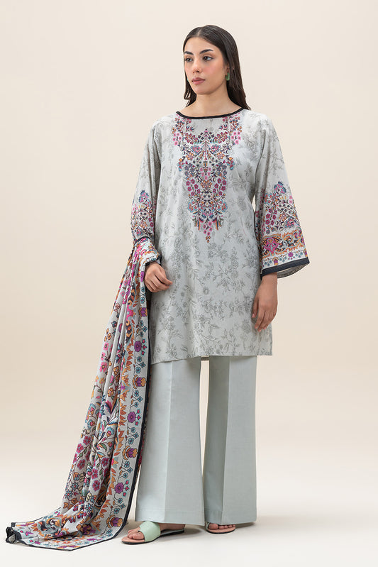 3 PIECE PRINTED LAWN SUIT-MYSTIC ASH (UNSTITCHED)