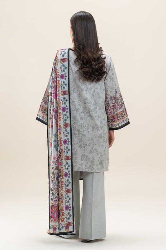 3 PIECE PRINTED LAWN SUIT-MYSTIC ASH (UNSTITCHED)