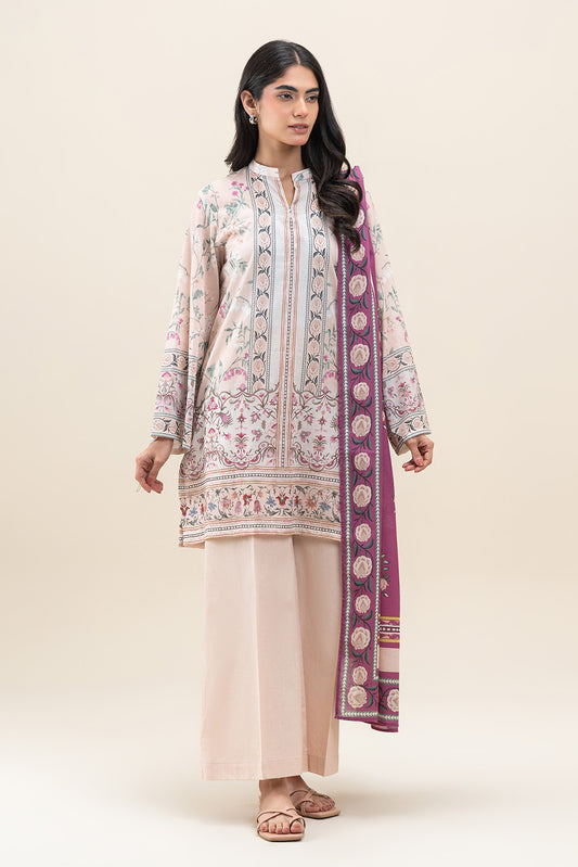 3 PIECE PRINTED LAWN SUIT-IVORY FERN (UNSTITCHED)