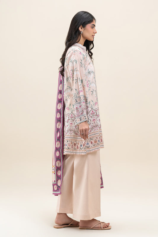 3 PIECE PRINTED LAWN SUIT-IVORY FERN (UNSTITCHED)